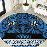 Aotearoa Iwi Ngati Porou Round Carpet Maori Wharenui House Tribal Pattern LT9 Blue - Polynesian Pride