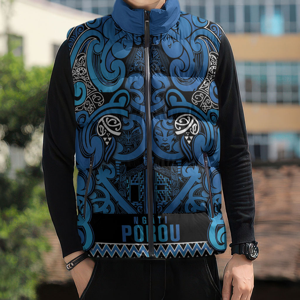 Aotearoa Iwi Ngati Porou Sleeveless Puffer Jacket Maori Wharenui House Tribal Pattern LT9 - Polynesian Pride