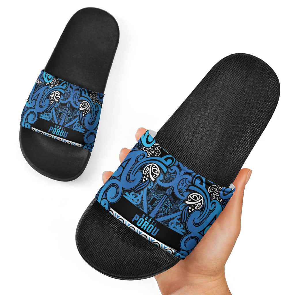 Aotearoa Iwi Ngati Porou Slide Sandals Maori Wharenui House Tribal Pattern LT9 - Polynesian Pride