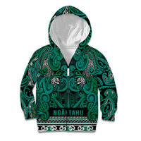 Aotearoa Iwi Ngai Tahu Kid Hoodie Maori Wharenui House Tribal Pattern LT9 Zip Hoodie Turquoise - Polynesian Pride
