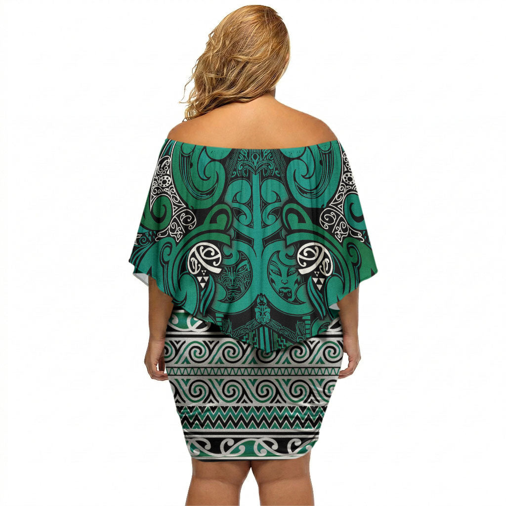 Aotearoa Iwi Ngai Tahu Off Shoulder Short Dress Maori Wharenui House Tribal Pattern LT9 - Polynesian Pride