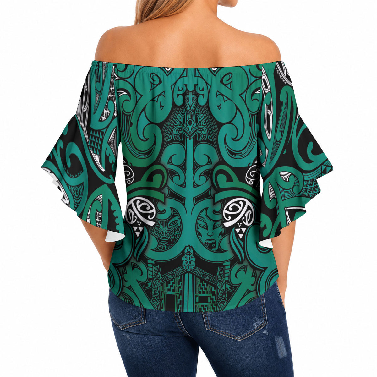 Aotearoa Iwi Ngai Tahu Off Shoulder Wrap Waist Top Maori Wharenui House Tribal Pattern LT9 - Polynesian Pride