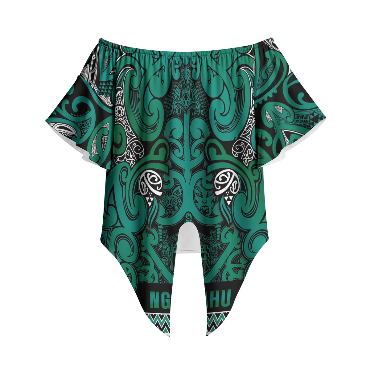 Aotearoa Iwi Ngai Tahu Off Shoulder Wrap Waist Top Maori Wharenui House Tribal Pattern LT9 - Polynesian Pride