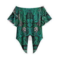 Aotearoa Iwi Ngai Tahu Off Shoulder Wrap Waist Top Maori Wharenui House Tribal Pattern LT9 - Polynesian Pride
