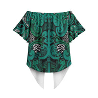 Aotearoa Iwi Ngai Tahu Off Shoulder Wrap Waist Top Maori Wharenui House Tribal Pattern LT9 - Polynesian Pride