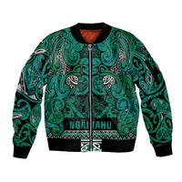 Aotearoa Iwi Ngai Tahu Sleeve Zip Bomber Jacket Maori Wharenui House Tribal Pattern LT9 Unisex Turquoise - Polynesian Pride