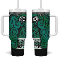 Aotearoa Iwi Ngai Tahu Tumbler With Handle Maori Wharenui House Tribal Pattern LT9 One Size: 40 oz Turquoise - Polynesian Pride