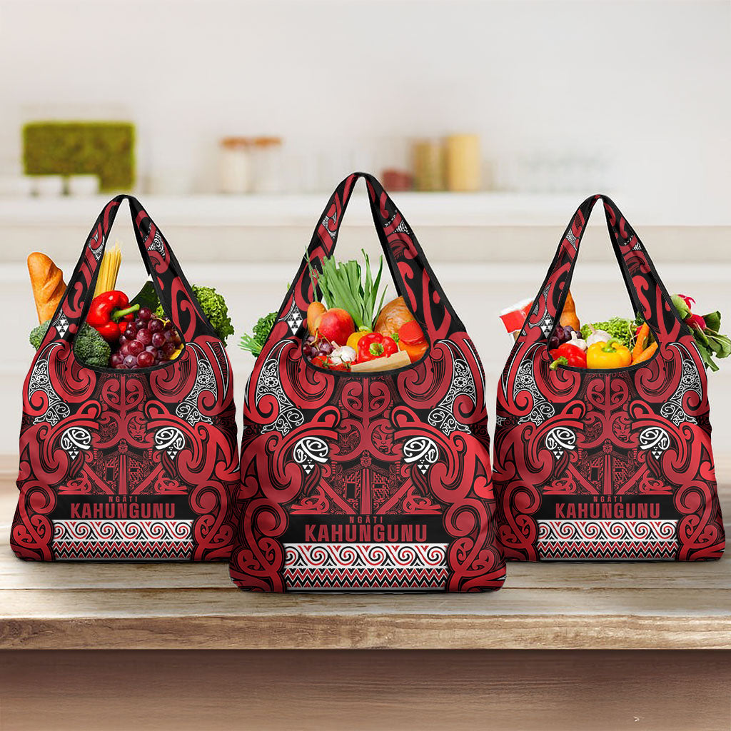 Aotearoa Iwi Ngati Kahungunu Grocery Bag Maori Wharenui House Tribal Pattern LT9 3-pack One Size Dark red - Polynesian Pride