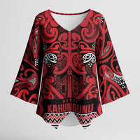 Aotearoa Iwi Ngati Kahungunu Kimono Sleeve Blouse Maori Wharenui House Tribal Pattern LT9 Female Dark red - Polynesian Pride