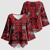Aotearoa Iwi Ngati Kahungunu Kimono Sleeve Blouse Maori Wharenui House Tribal Pattern LT9 - Polynesian Pride