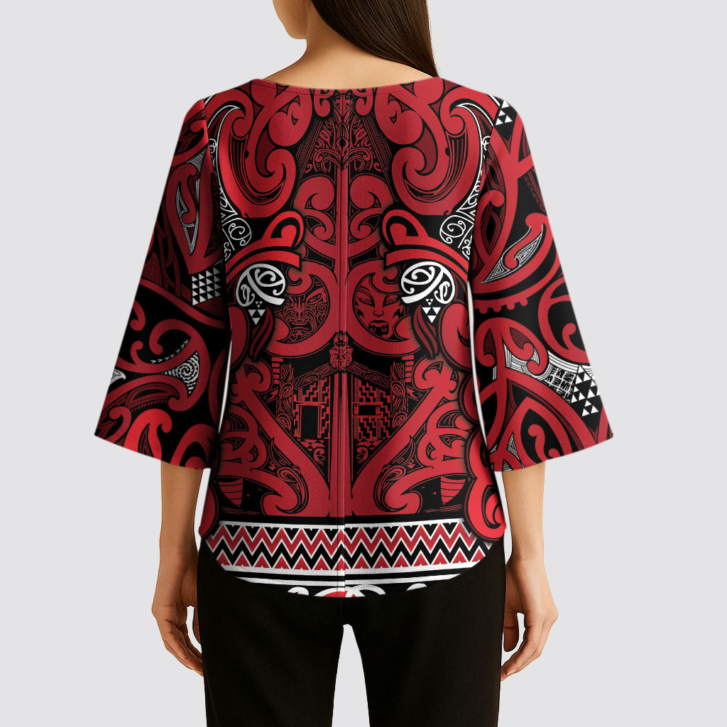 Aotearoa Iwi Ngati Kahungunu Kimono Sleeve Blouse Maori Wharenui House Tribal Pattern LT9 - Polynesian Pride