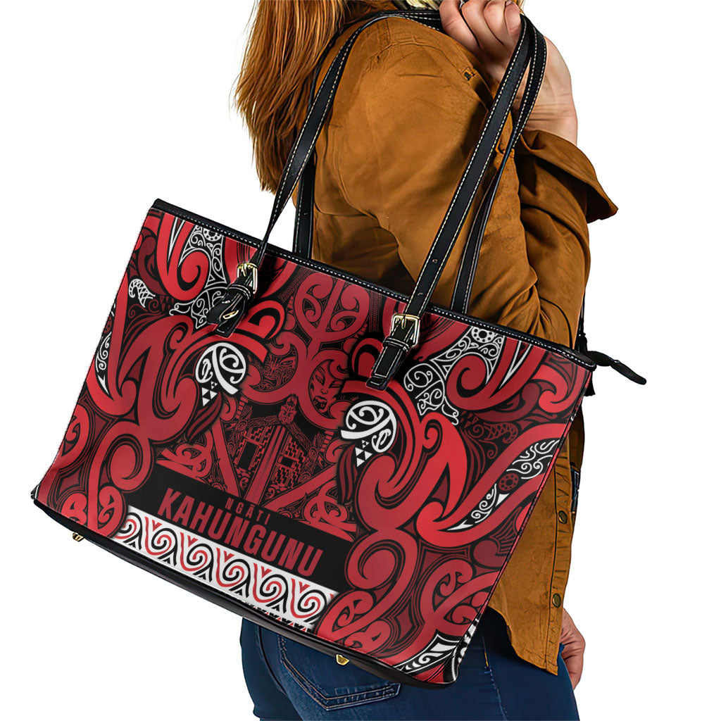 Aotearoa Iwi Ngati Kahungunu Leather Tote Bag Maori Wharenui House Tribal Pattern LT9 - Polynesian Pride