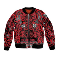 Aotearoa Iwi Ngati Kahungunu Sleeve Zip Bomber Jacket Maori Wharenui House Tribal Pattern LT9 Unisex Dark red - Polynesian Pride