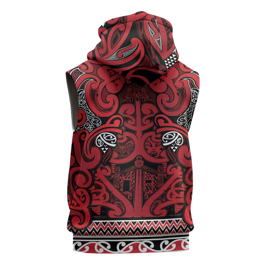 Aotearoa Iwi Ngati Kahungunu Sleeveless Zip Hoodie Maori Wharenui House Tribal Pattern LT9 - Polynesian Pride
