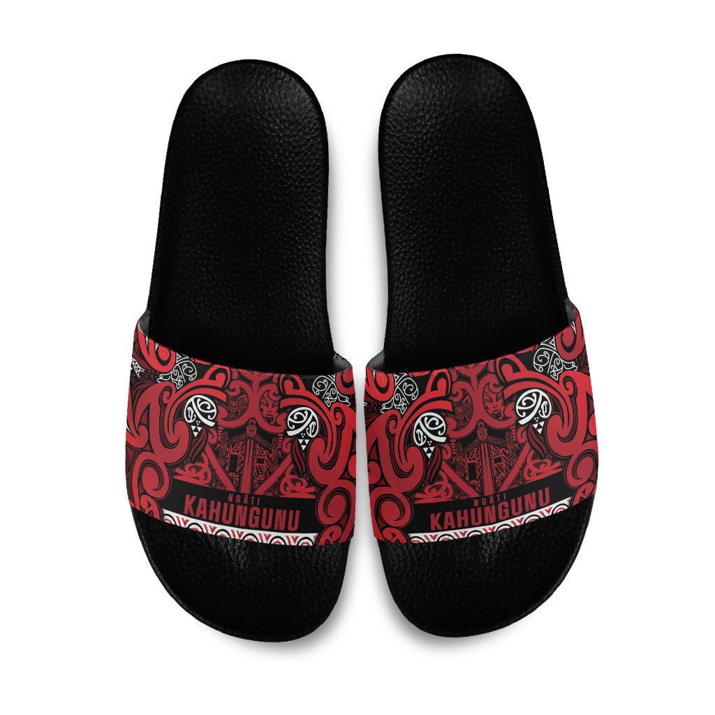 Aotearoa Iwi Ngati Kahungunu Slide Sandals Maori Wharenui House Tribal Pattern LT9 Dark red - Polynesian Pride