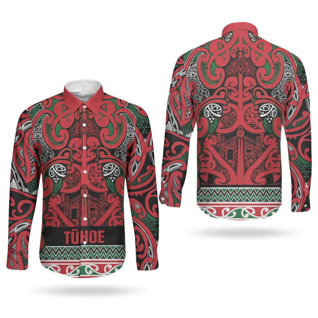 Aotearoa Iwi Tuhoe Couples Matching Off Shoulder Maxi Dress and Long Sleeve Button Shirt Maori Wharenui House Tribal Pattern LT9 - Polynesian Pride