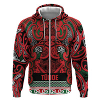 Aotearoa Iwi Tuhoe Hoodie Maori Wharenui House Tribal Pattern LT9 Zip Hoodie Green Red - Polynesian Pride