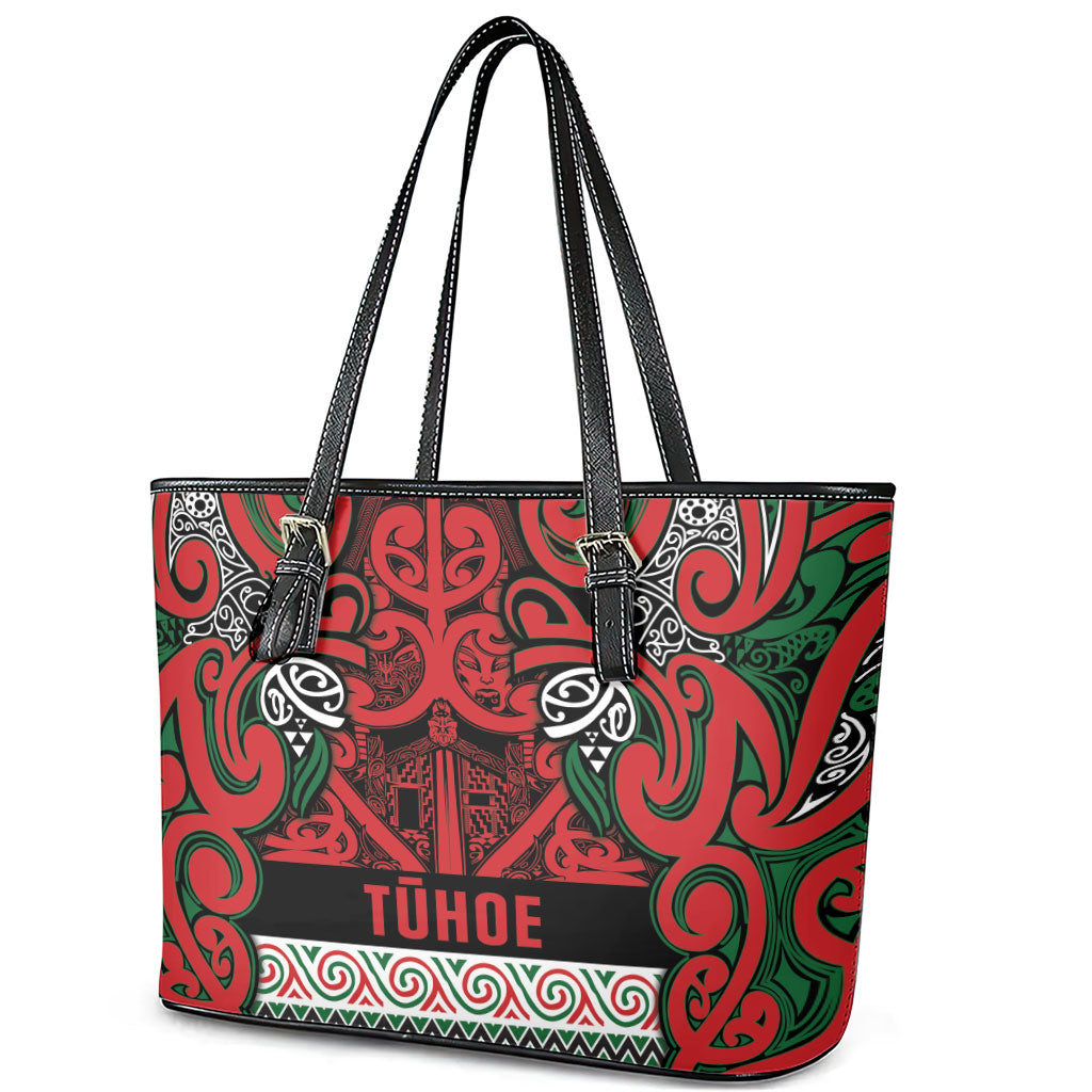 Aotearoa Iwi Tuhoe Leather Tote Bag Maori Wharenui House Tribal Pattern LT9 - Polynesian Pride