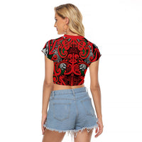 Aotearoa Iwi Tuhoe Raglan Cropped T Shirt Maori Wharenui House Tribal Pattern LT9 - Polynesian Pride