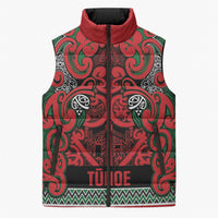 Aotearoa Iwi Tuhoe Sleeveless Puffer Jacket Maori Wharenui House Tribal Pattern LT9 Unisex Green Red - Polynesian Pride