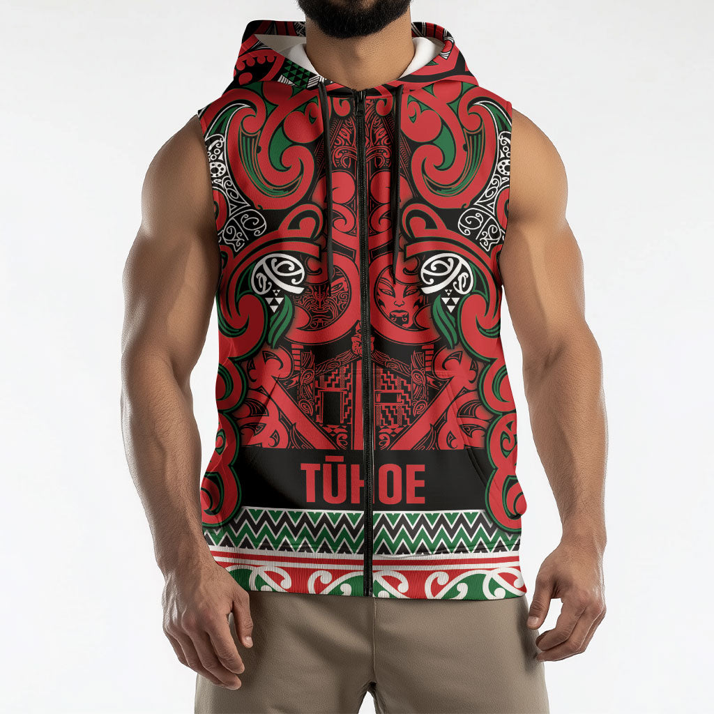 Aotearoa Iwi Tuhoe Sleeveless Zip Hoodie Maori Wharenui House Tribal Pattern LT9 - Polynesian Pride