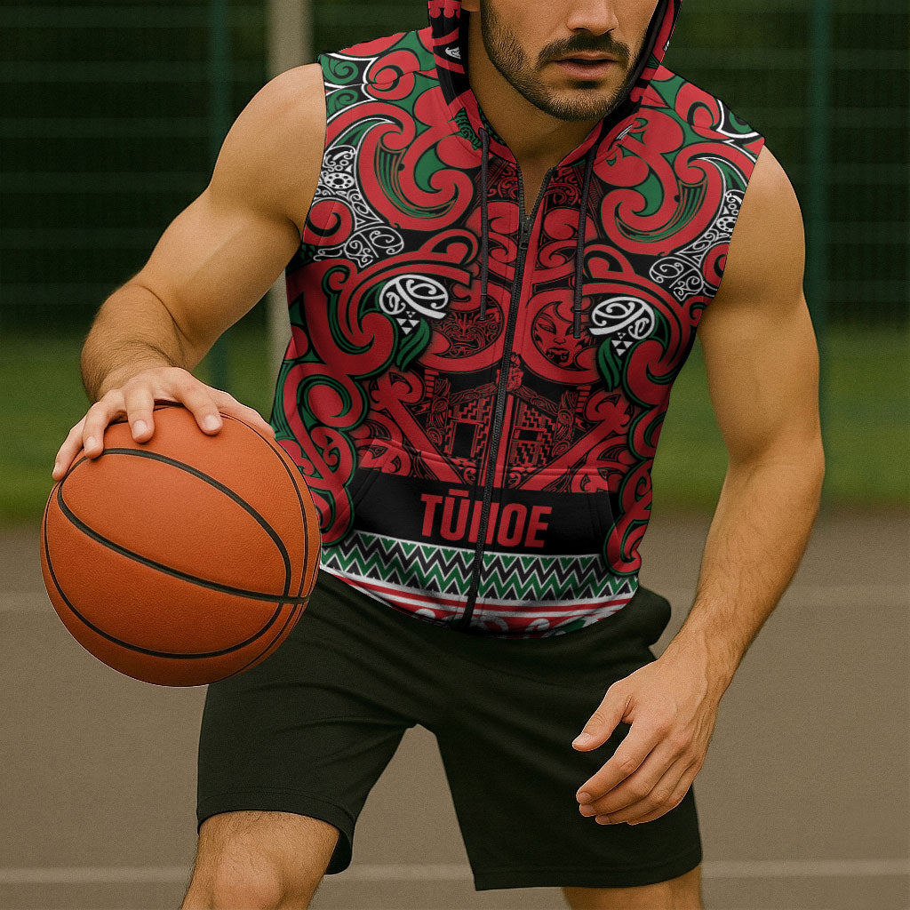 Aotearoa Iwi Tuhoe Sleeveless Zip Hoodie Maori Wharenui House Tribal Pattern LT9 - Polynesian Pride