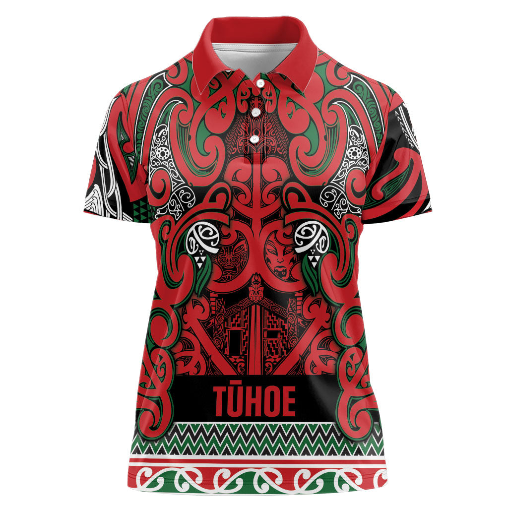 Aotearoa Iwi Tuhoe Women Polo Shirt Maori Wharenui House Tribal Pattern LT9 Female Green Red - Polynesian Pride
