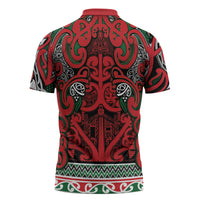 Aotearoa Iwi Tuhoe Zipper Polo Shirt Maori Wharenui House Tribal Pattern LT9 - Polynesian Pride