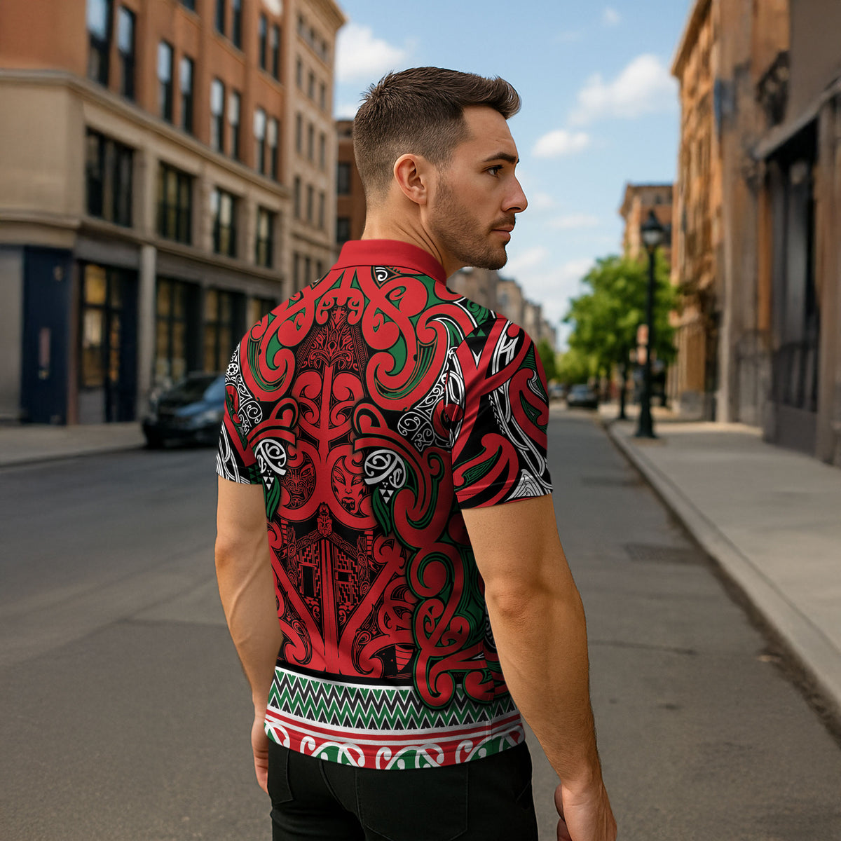 Aotearoa Iwi Tuhoe Zipper Polo Shirt Maori Wharenui House Tribal Pattern LT9 - Polynesian Pride