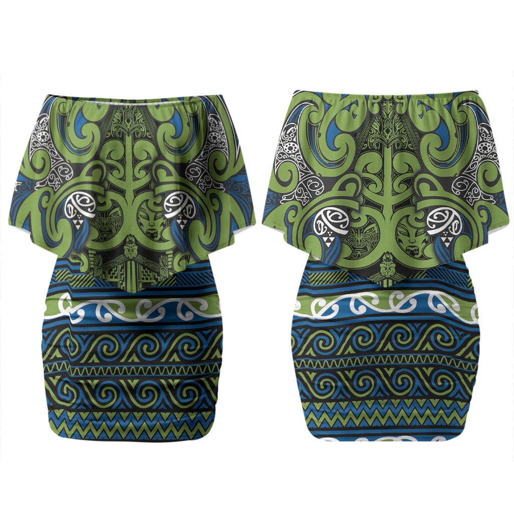 Aotearoa Iwi Whakatohea Couples Matching Off Shoulder Short Dress and Long Sleeve Button Shirt Maori Wharenui House Tribal Pattern LT9 - Polynesian Pride