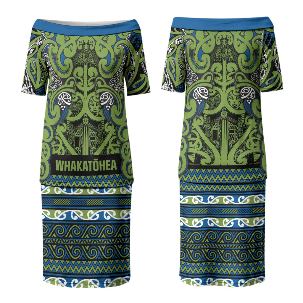 Aotearoa Iwi Whakatohea Couples Matching Puletasi and Long Sleeve Button Shirt Maori Wharenui House Tribal Pattern LT9 - Polynesian Pride