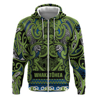 Aotearoa Iwi Whakatohea Hoodie Maori Wharenui House Tribal Pattern LT9 Zip Hoodie Olive green - Polynesian Pride