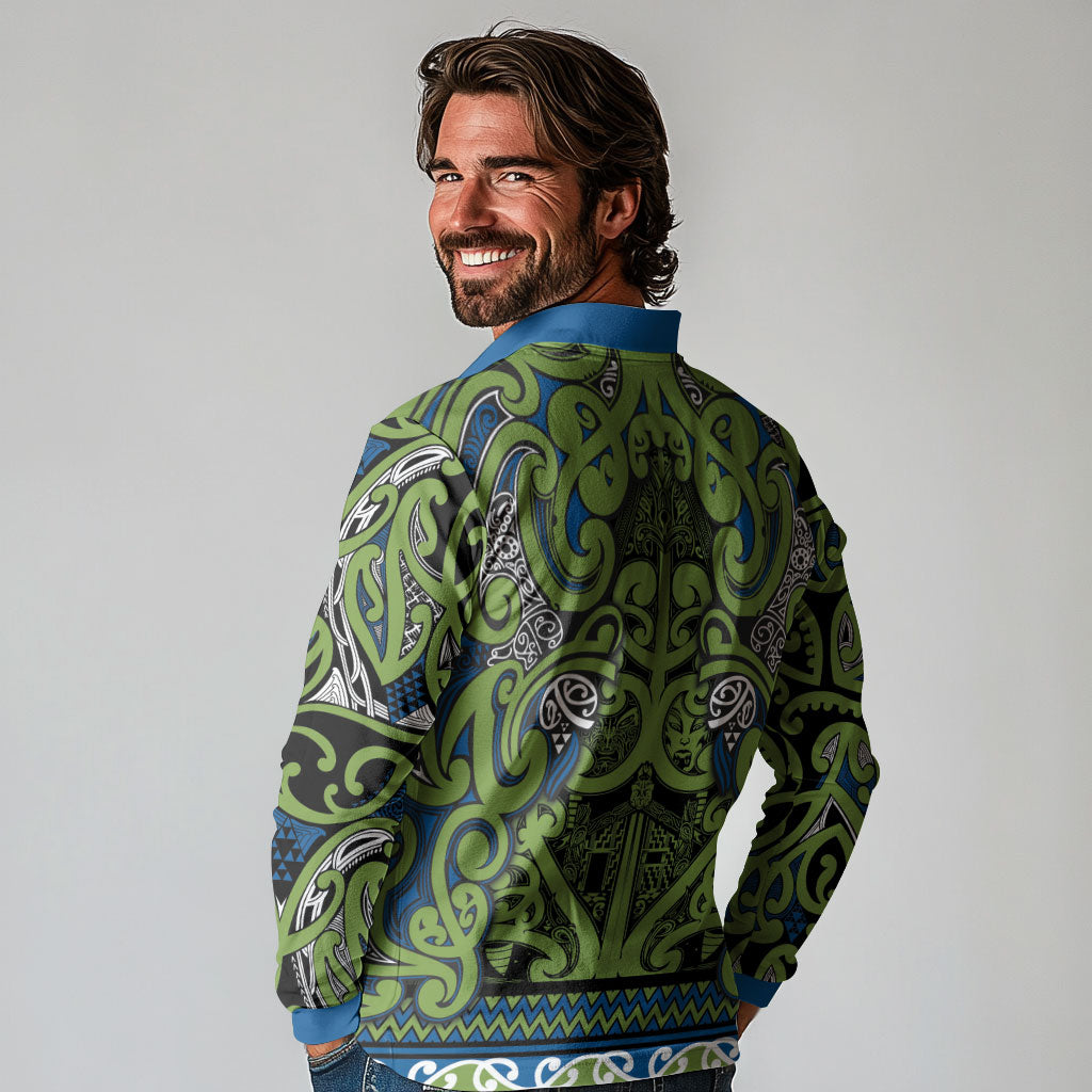 Aotearoa Iwi Whakatohea Long Sleeve Polo Shirt Maori Wharenui House Tribal Pattern LT9 - Polynesian Pride