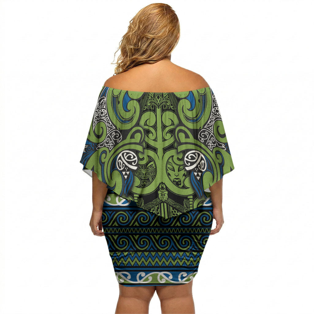 Aotearoa Iwi Whakatohea Off Shoulder Short Dress Maori Wharenui House Tribal Pattern LT9 - Polynesian Pride