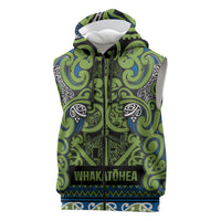 Aotearoa Iwi Whakatohea Sleeveless Zip Hoodie Maori Wharenui House Tribal Pattern LT9 Olive green - Polynesian Pride