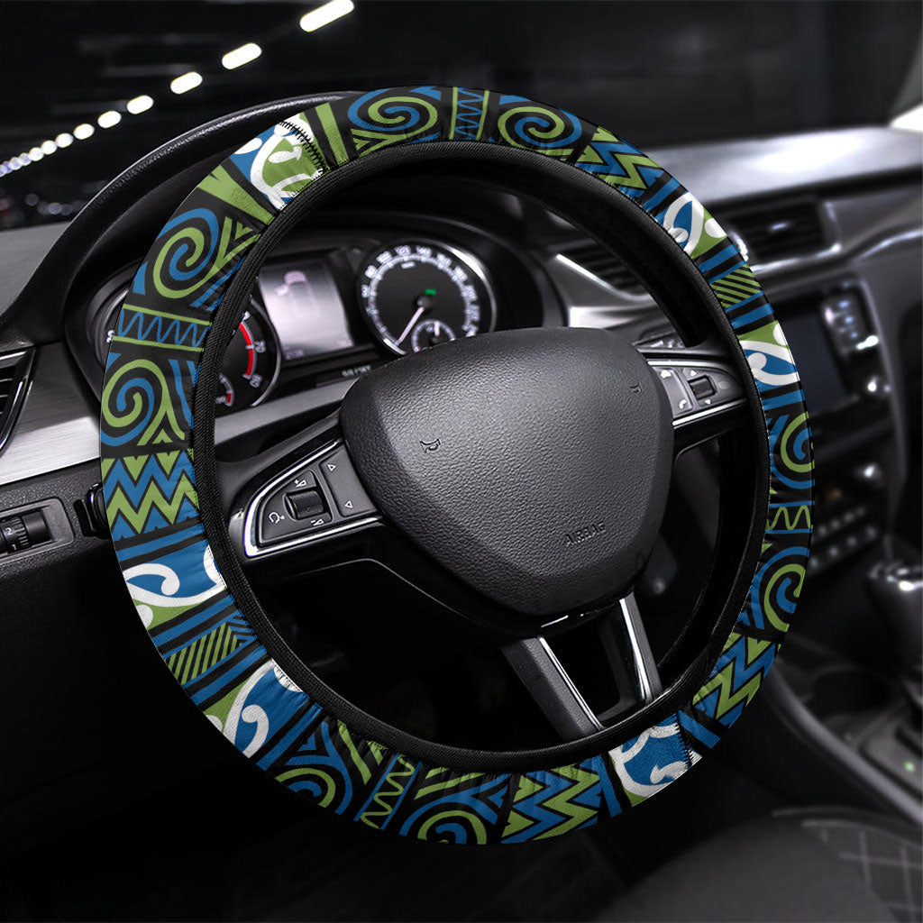 Aotearoa Iwi Whakatohea Steering Wheel Cover Maori Wharenui House Tribal Pattern LT9 Universal Fit Olive green - Polynesian Pride