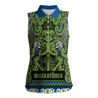 Aotearoa Iwi Whakatohea Women Sleeveless Polo Shirt Maori Wharenui House Tribal Pattern LT9 Female Olive green - Polynesian Pride