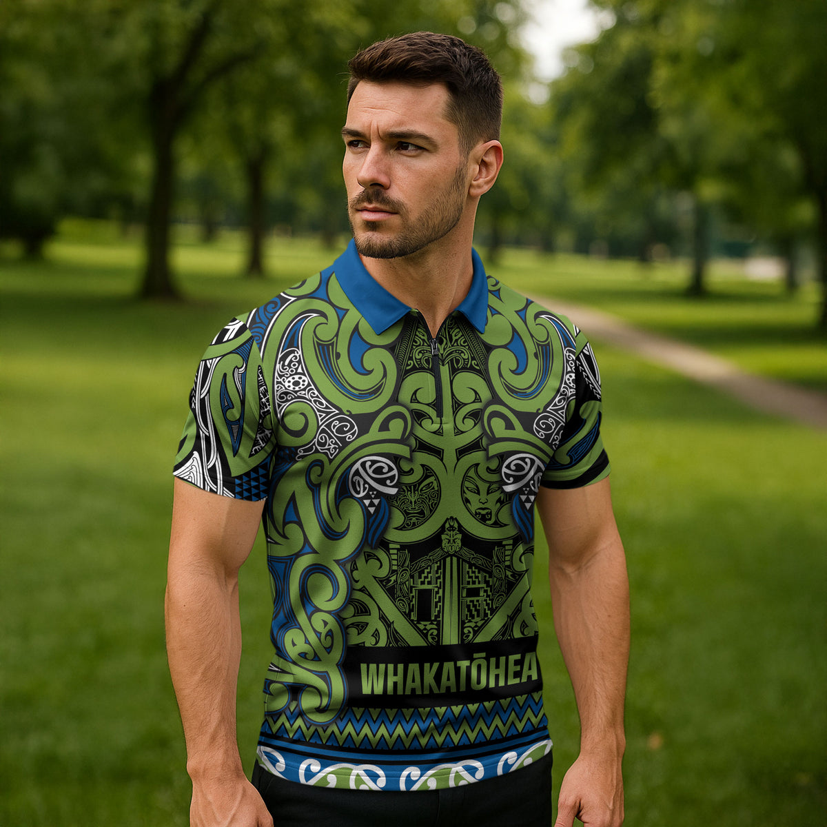 Aotearoa Iwi Whakatohea Zipper Polo Shirt Maori Wharenui House Tribal Pattern LT9 - Polynesian Pride