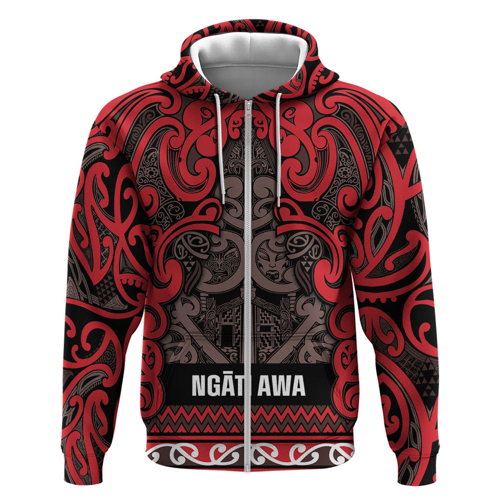 Aotearoa Iwi Ngati Awa Hoodie Maori Wharenui House Tribal Pattern LT9 Zip Hoodie Red - Polynesian Pride