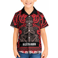 Aotearoa Iwi Ngati Awa Kid Hawaiian Shirt Maori Wharenui House Tribal Pattern LT9 Kid Red - Polynesian Pride