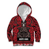 Aotearoa Iwi Ngati Awa Kid Hoodie Maori Wharenui House Tribal Pattern LT9 Zip Hoodie Red - Polynesian Pride
