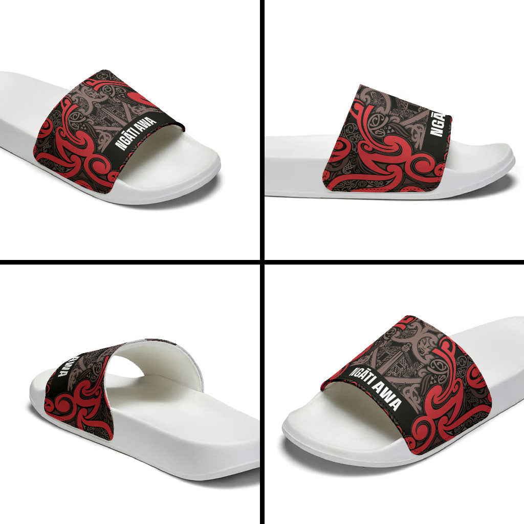 Aotearoa Iwi Ngati Awa Slide Sandals Maori Wharenui House Tribal Pattern LT9 - Polynesian Pride