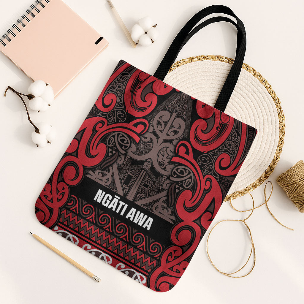 Aotearoa Iwi Ngati Awa Tote Bag Maori Wharenui House Tribal Pattern LT9 Black Strap One Size Red - Polynesian Pride