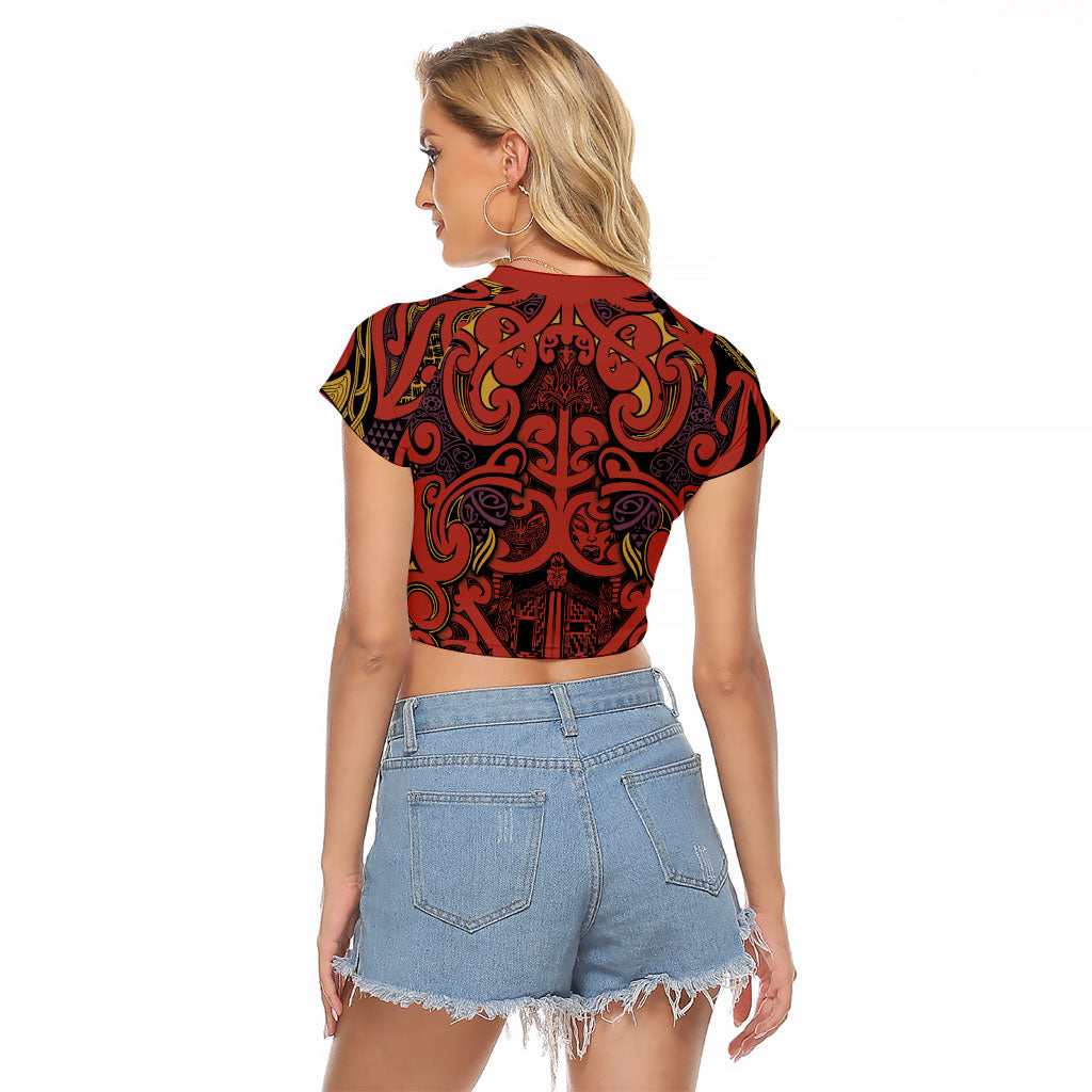 Aotearoa Iwi Rongowhakaata Raglan Cropped T Shirt Maori Wharenui House Tribal Pattern LT9 - Polynesian Pride