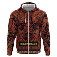Aotearoa Iwi Rongowhakaata Zip Hoodie Maori Wharenui House Tribal Pattern LT9 Zip Hoodie Brick Red - Polynesian Pride