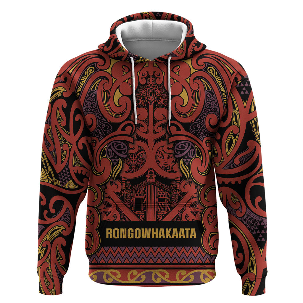 Aotearoa Iwi Rongowhakaata Zip Hoodie Maori Wharenui House Tribal Pattern LT9 Pullover Hoodie Brick Red - Polynesian Pride