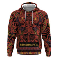 Aotearoa Iwi Rongowhakaata Zip Hoodie Maori Wharenui House Tribal Pattern LT9 Pullover Hoodie Brick Red - Polynesian Pride