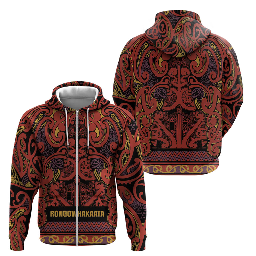 Aotearoa Iwi Rongowhakaata Zip Hoodie Maori Wharenui House Tribal Pattern LT9 - Polynesian Pride