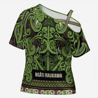 Aotearoa Iwi Ngati Raukawa Cross Shoulder Shirt Maori Wharenui House Tribal Pattern LT9 Female Olive green - Polynesian Pride