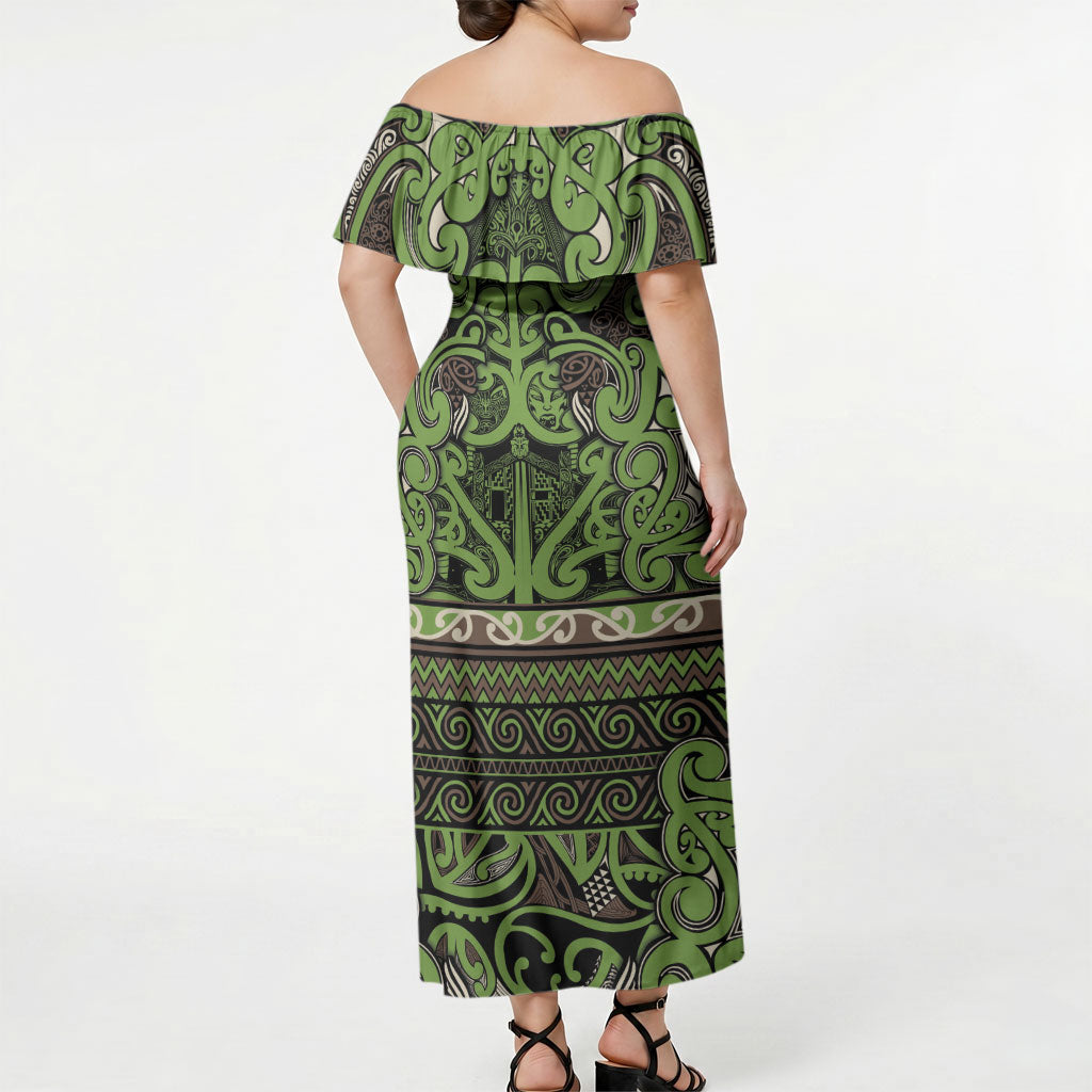 Aotearoa Iwi Ngati Raukawa Off Shoulder Maxi Dress Maori Wharenui House Tribal Pattern LT9 - Polynesian Pride